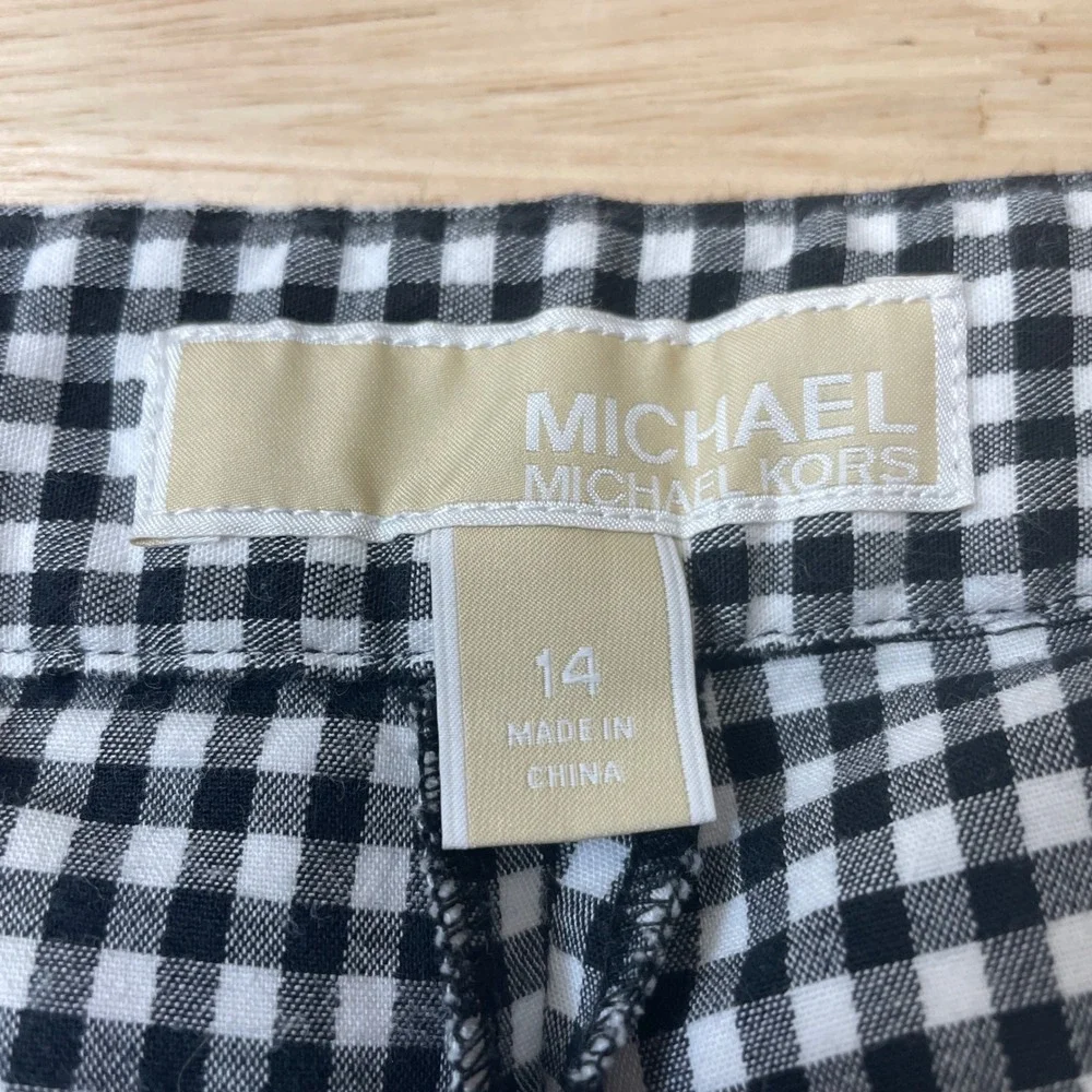 MICHAEL Michael Kors Gingham Cropped Pants Women's Size 14 Black White Check